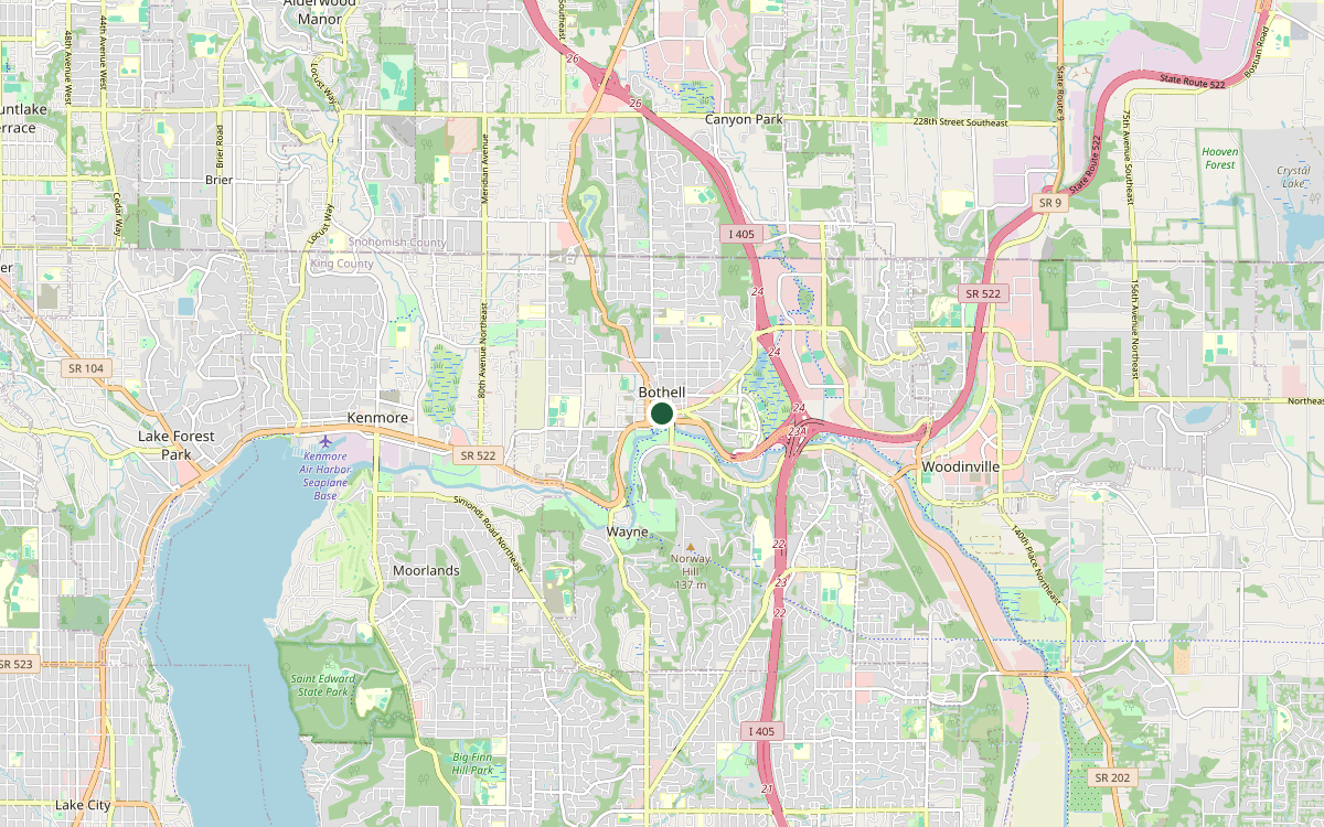 Map of our chimney service area in Bothell, King County, WA