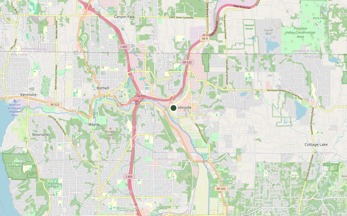 Map of our chimney service area in Woodinville, King County, WA