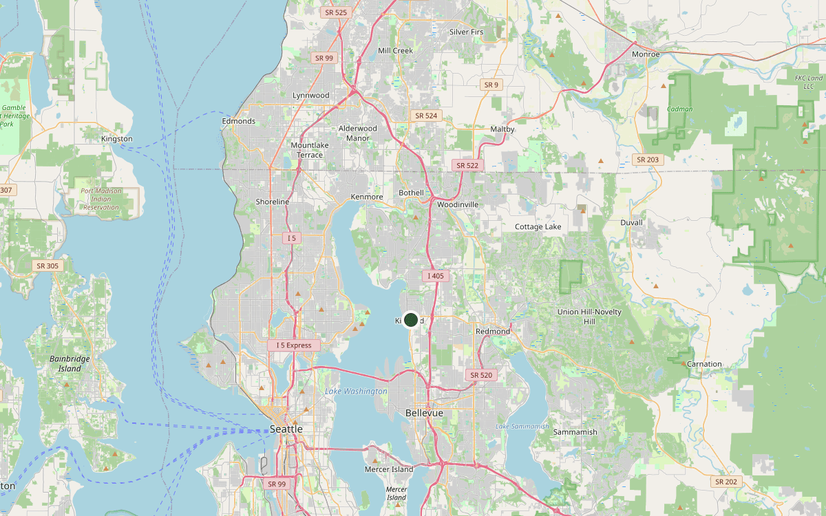 Map of the Northshore chimney service area: Kirkland, Bothell, Woodinville and Kenmore, WA