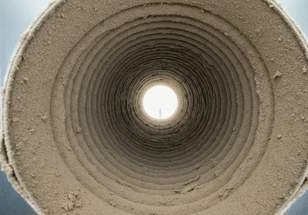 Before — air duct cleaning: Dust-caked supply ducts cleaned out so the system breathes easy again.