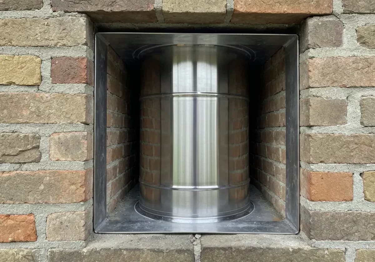 After — chimney relining: A tired, cracked clay flue given a new code-compliant stainless liner, top to bottom.