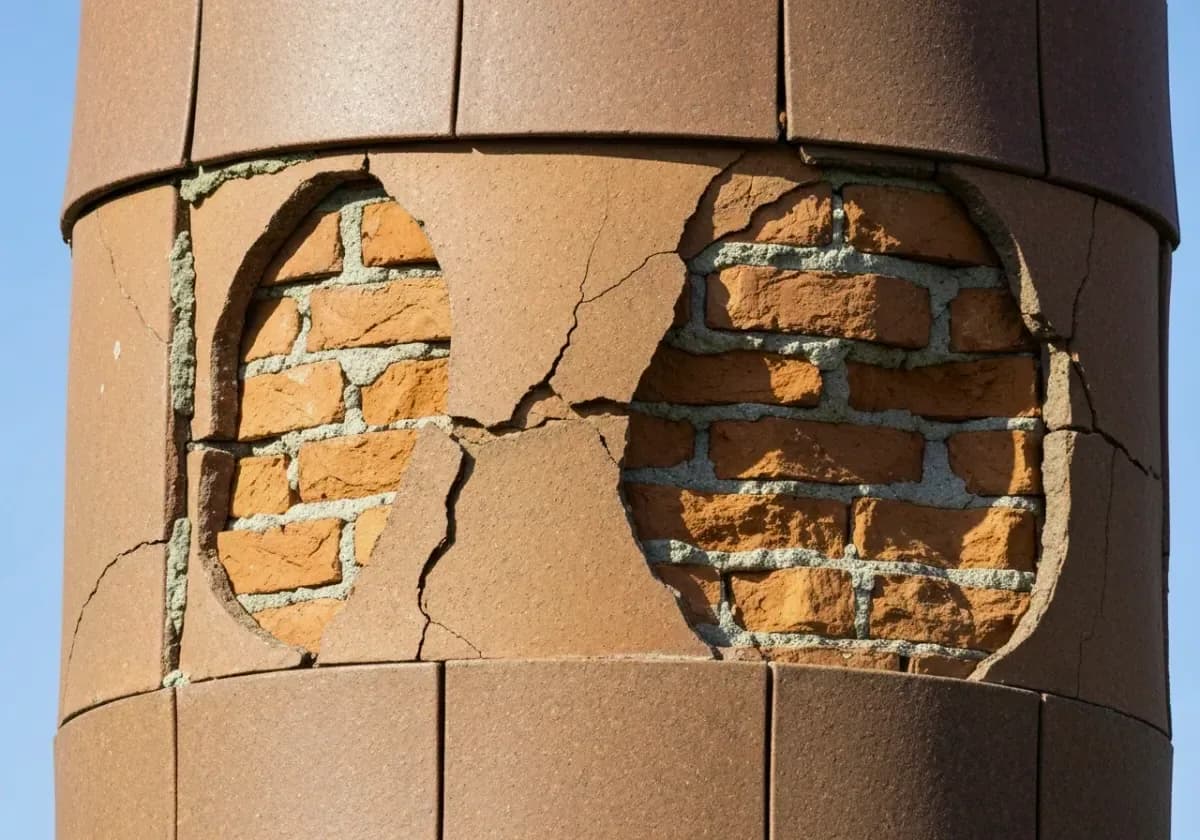 Before — chimney relining: A tired, cracked clay flue given a new code-compliant stainless liner, top to bottom.