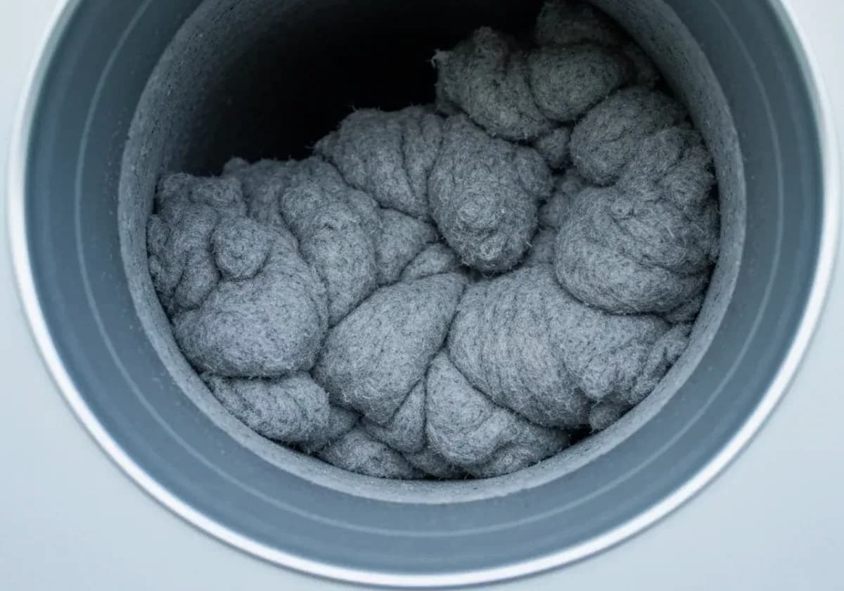 Before — dryer vent cleaning: A lint-choked vent run opened up again for cooler, quicker, safer drying.