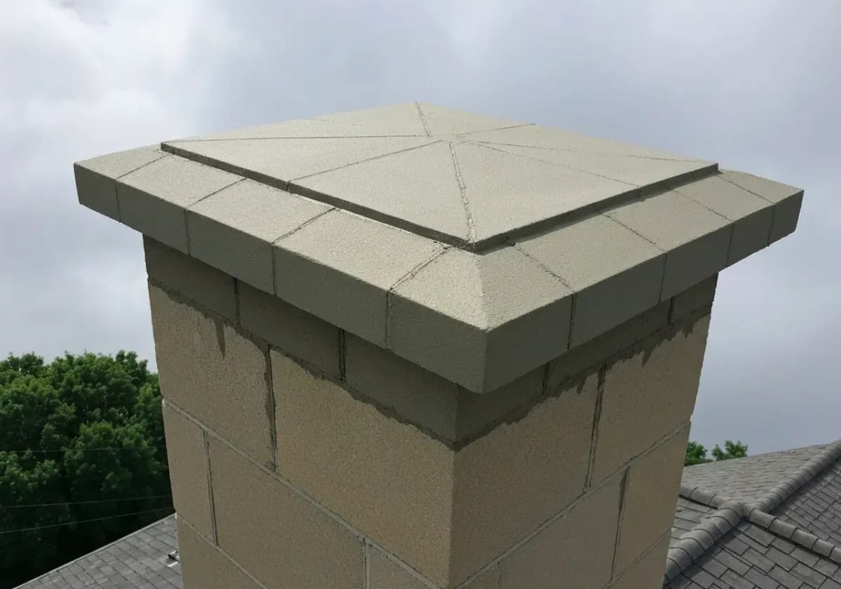 After — masonry repair (crown / repointing): A split crown and hollowed joints recast and repointed so water sheds instead of soaking in.