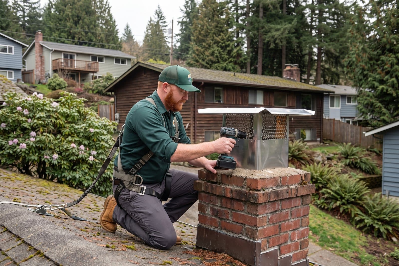Stainless steel chimney cap installation