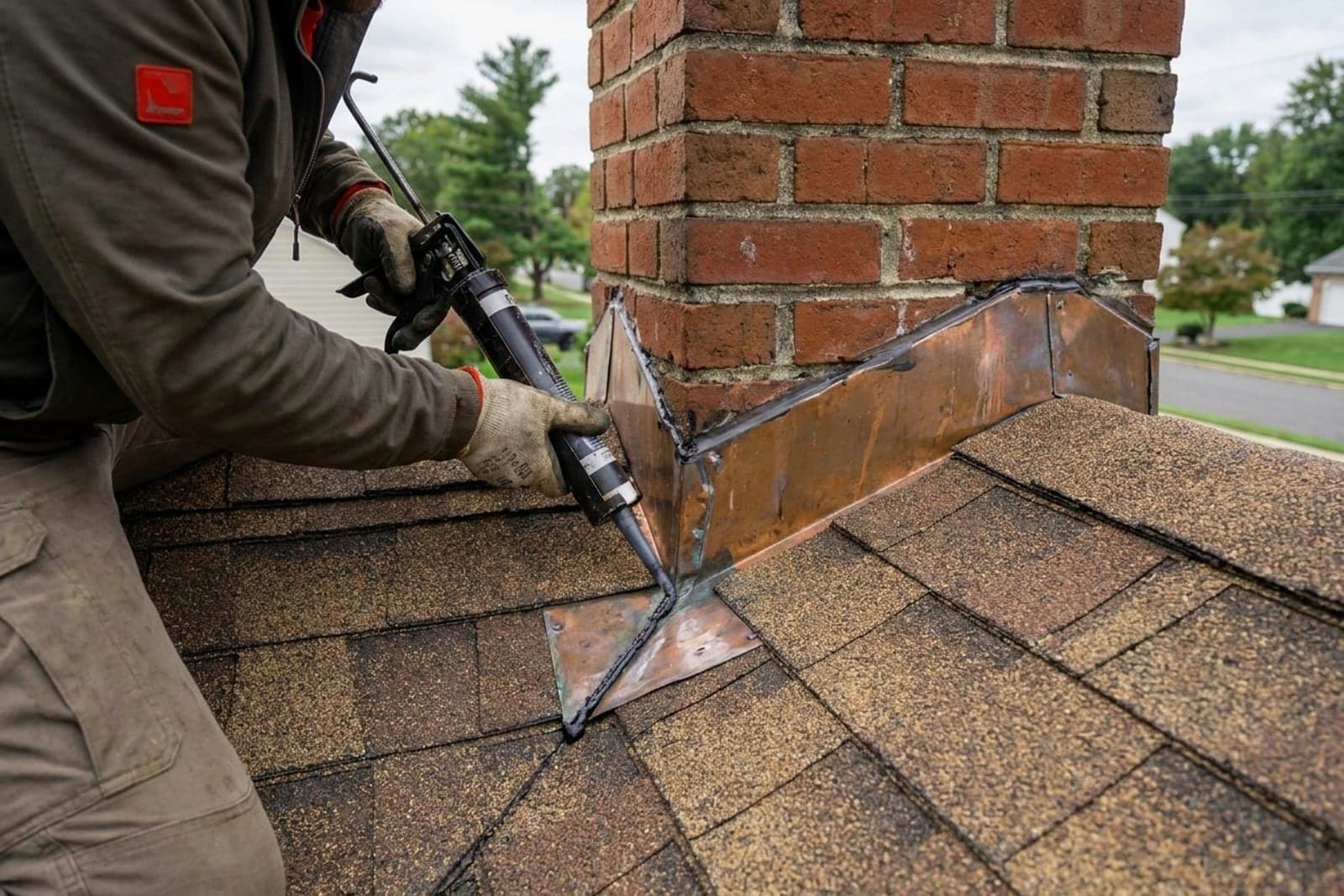 Chimney Flashing Repair in Washington — chimney flashing repair at the roofline