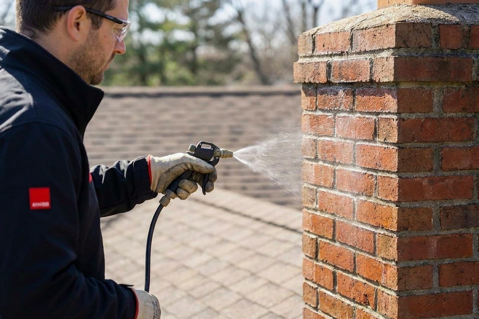 Chimney Waterproofing in Washington — chimney waterproofing being applied to brickwork